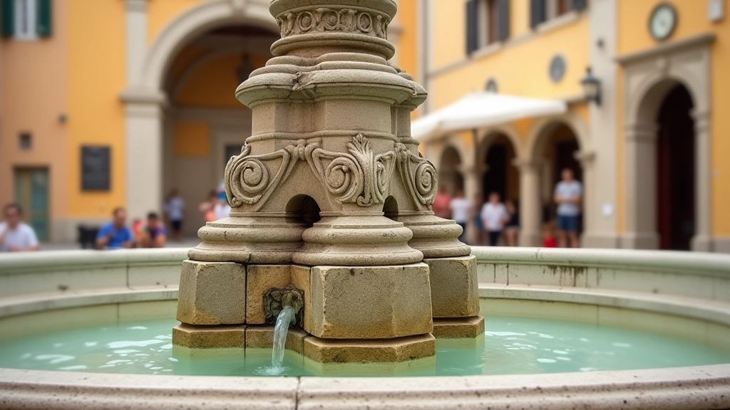 Dettagli di fontana storica con sculture