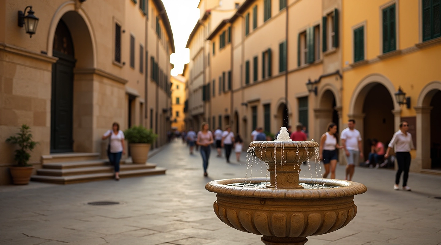 Piazza medievale di Perugia con fontana storica e architettura antica